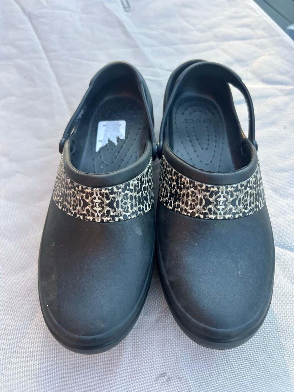 Crocs Mercy Work Clog Size 11 Black Animal Print Slip Resistant Shoes